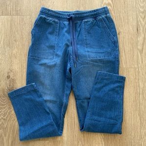 Uniqlo Soft Cotton Chambray Denim Straight Leg Drawstring Pants